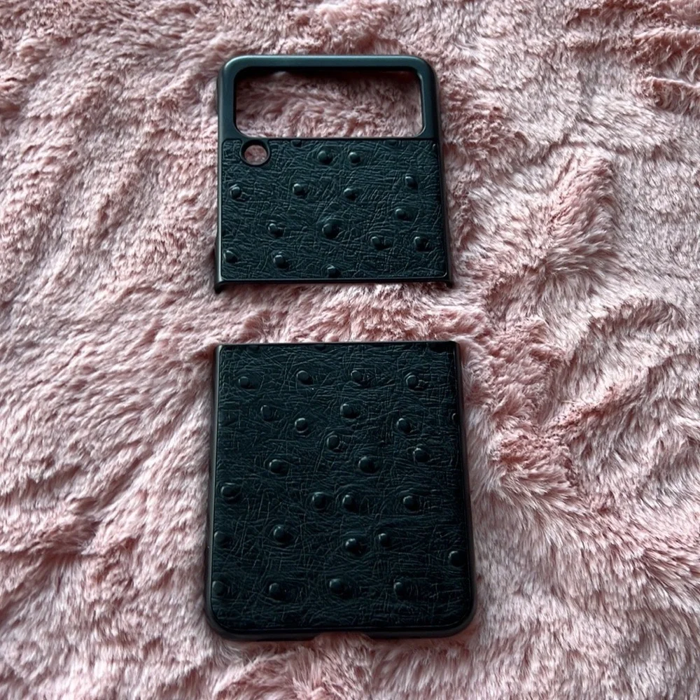 For Samsung Galaxy z flip 3 5G phone case genuine leather ostrich pattern